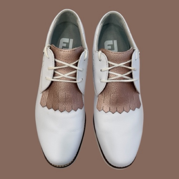 FootJoy FJ Sport Retro Kiltie Golf Shoes Women's 8.5M | White/Pink Rose Gold - Picture 7 of 7